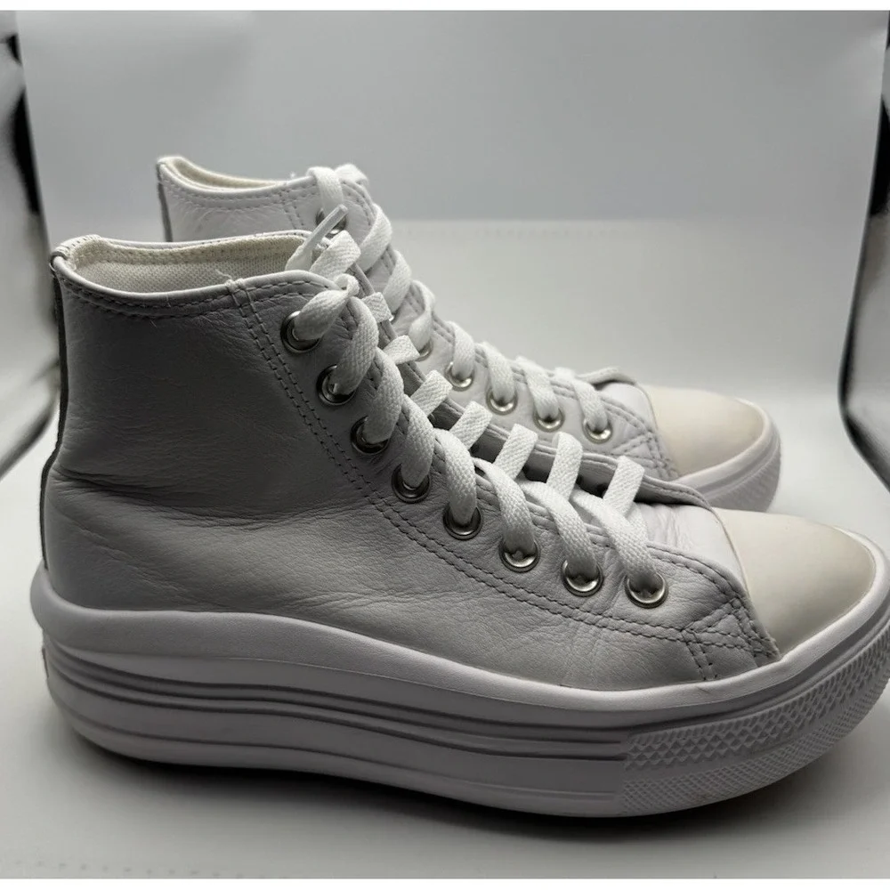 Converse Sneakers Women's Size 6.5 White Leather All Star Platform Lift *wear*